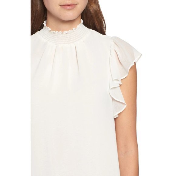 1.STATE Flutter Sleeve Smocked Neck Blouse - Large - Picture 4 of 5